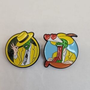 90s The Mask Style Enamel Pin Green Face Yellow Suit Retro Cartoon Pin